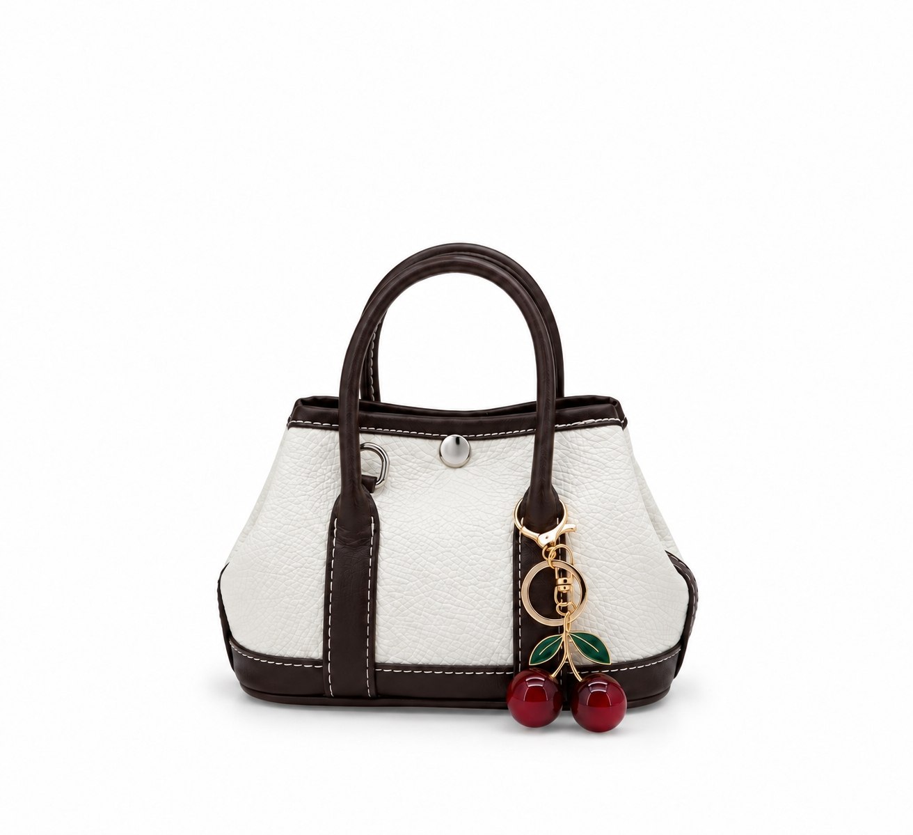 کیف دخترانه دستی دکمه‌دار با آویز گیلاسی